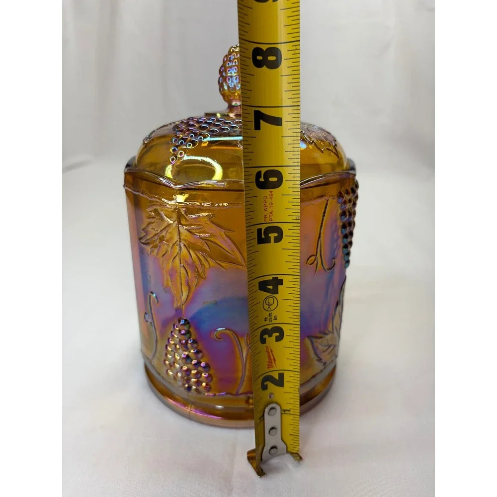 VTG Indiana Glass Harvest Grape Marigold Carnival Glass Lidded Canister 8